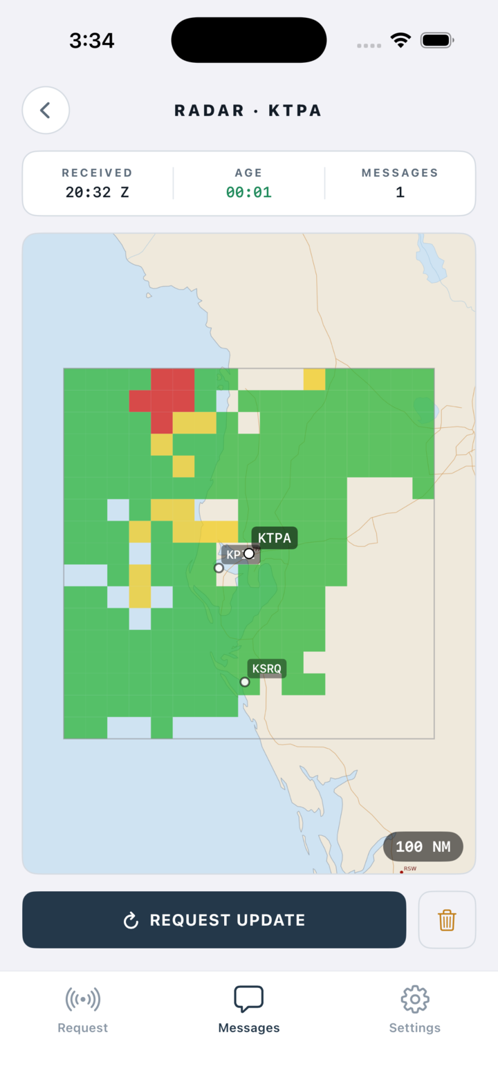 Coarse radar map delivered in a single satellite message
