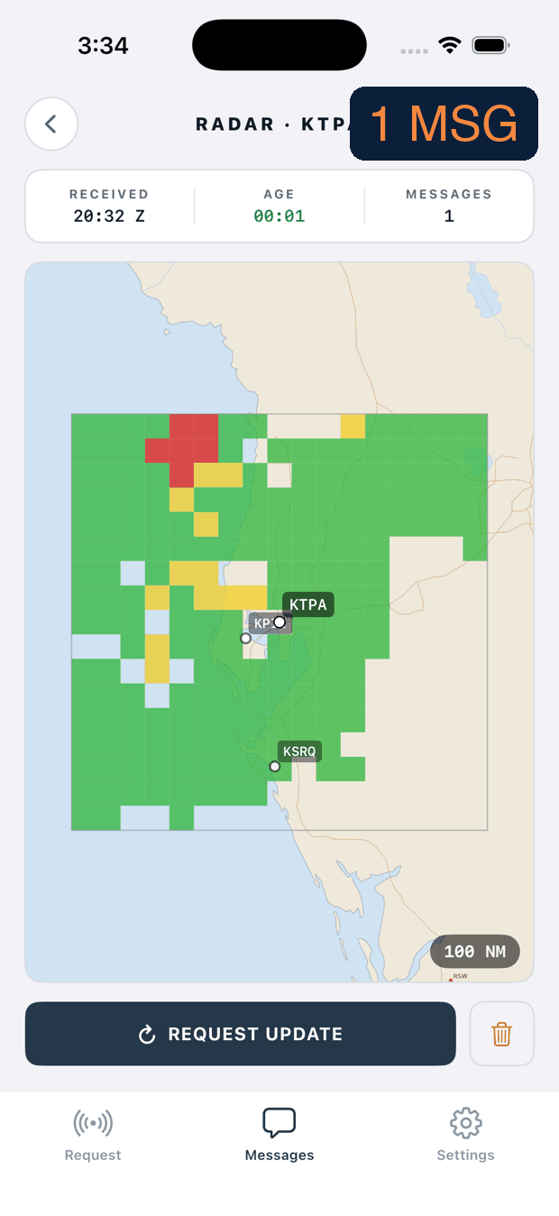 Radar detail increasing from one to nine satellite messages